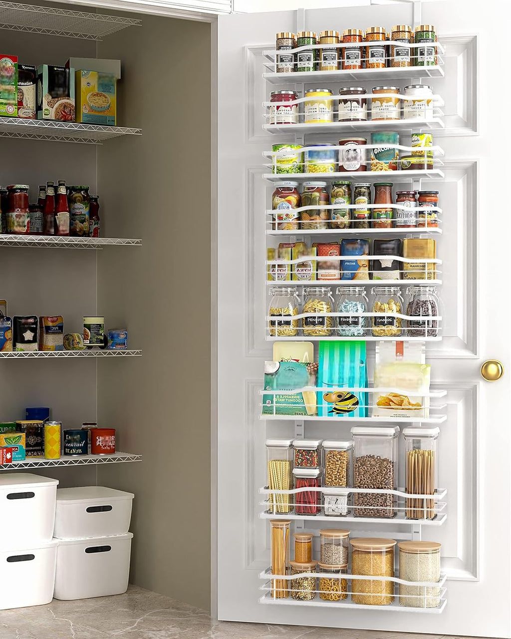 9 Tier Over Door Pantry Organizer Storage Rack White Metal Hanging Shelf for Kitchen Bathroom Laundry Room