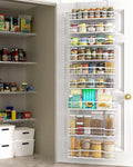 9 Tier Over Door Pantry Organizer Storage Rack White Metal Hanging Shelf for Kitchen Bathroom Laundry Room