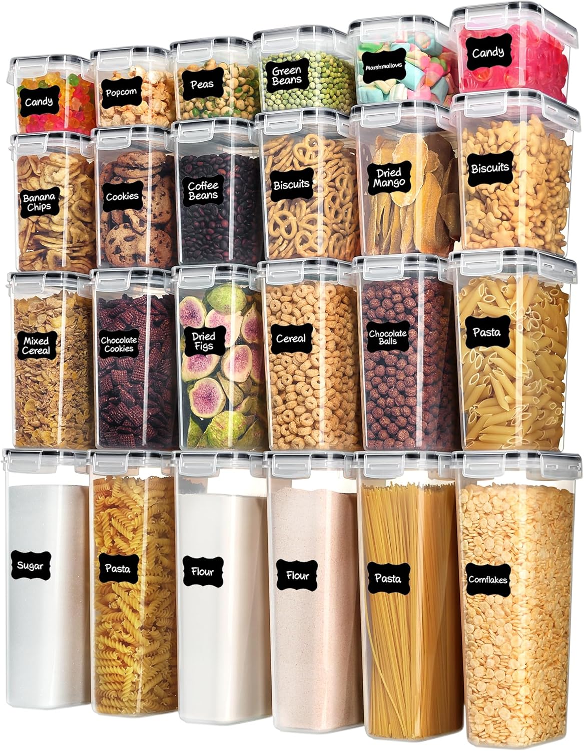 24-Piece Airtight Food Storage Containers Set with Lids, BPA-Free Pantry Organization Canisters for Cereal, Flour & Sugar  Long Description