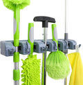 Heavy Duty Broom Holder Wall Mount with Hooks & Slots, Garage Tool Organizer Rack for Mop, Garden & Laundry Storage