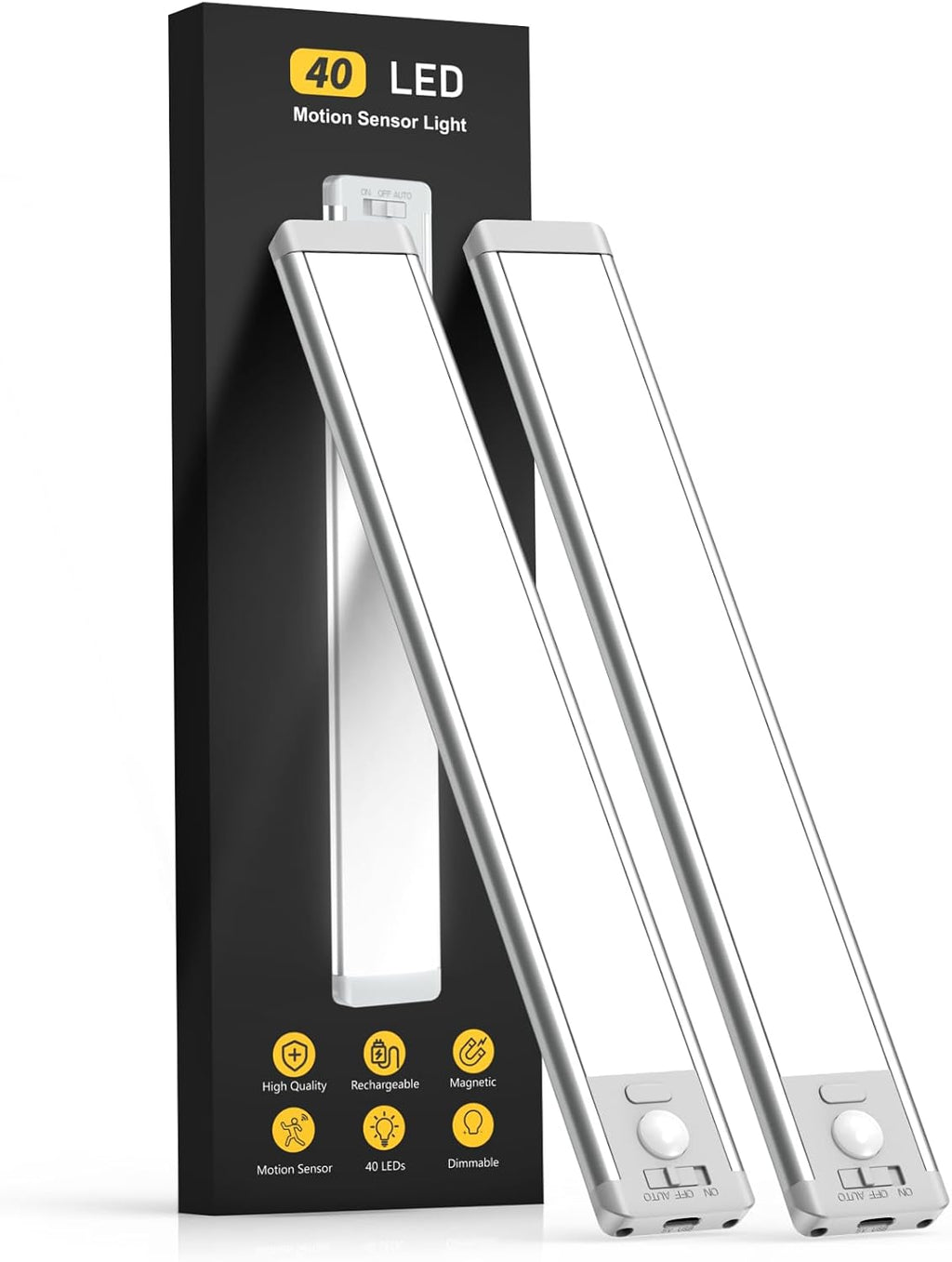 10 Inch Rechargeable Motion Sensor Under Cabinet Lights 2 Pack, Dimmable Magnetic Closet Lighting for Kitchen & Stairs