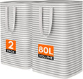 2 Pack 80L Laundry Basket Hamper Set, Collapsible Waterproof Clothes Organizer with Handles for Bedroom & Dorm