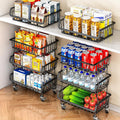 3 Tier Rolling Pantry Organizer Cart with Wheels, Stackable Wire Storage Basket for Snacks, Fruit & Vegetables