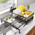 Extendable Dish Drying Rack Over Sink, Stainless Steel Dish Drainer with Utensil Holder for Kitchen Counter