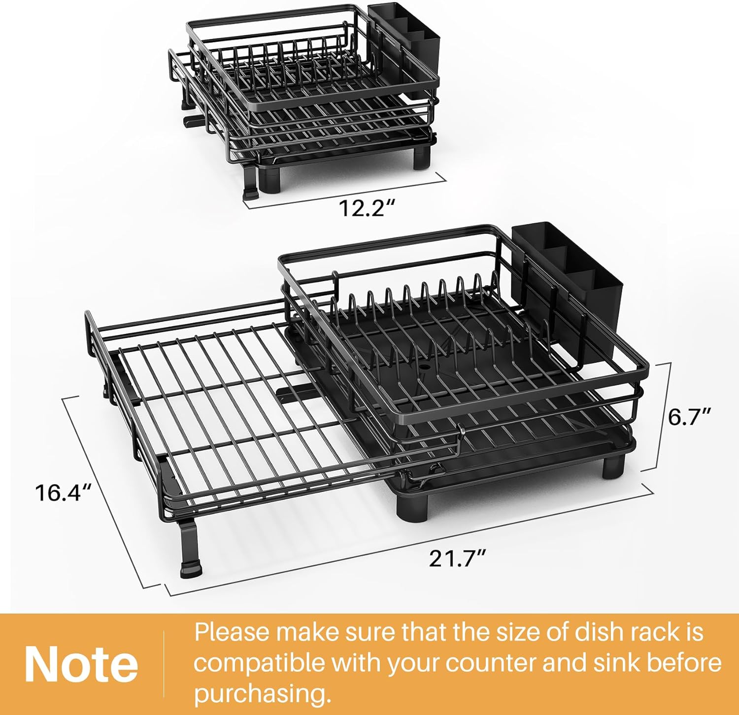 Extendable Dish Drying Rack Over Sink, Stainless Steel Dish Drainer with Utensil Holder for Kitchen Counter