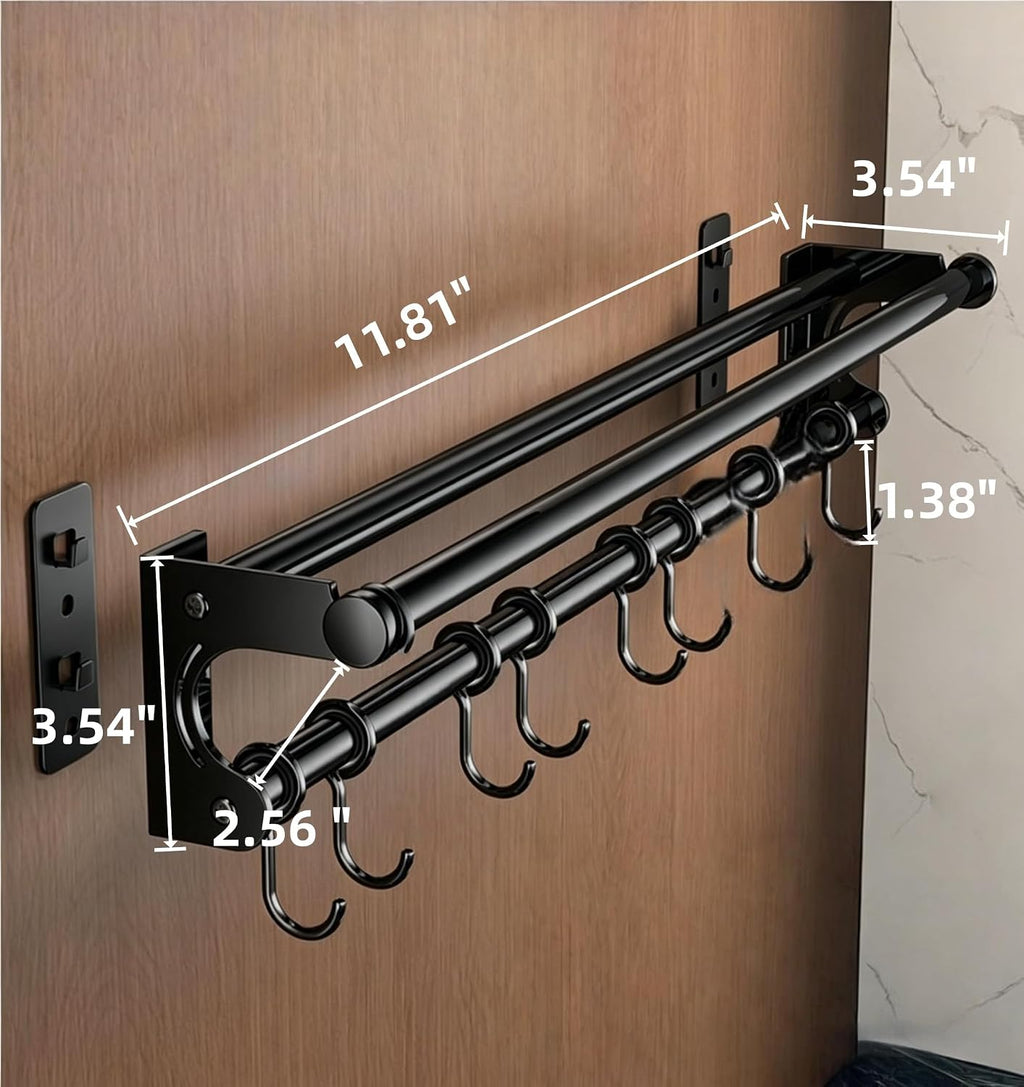 Wall Mount Organizer Rack with Pot Lid Holder, Knife Rack, Towel Bar & Hooks | Stainless Steel Kitchen Storage