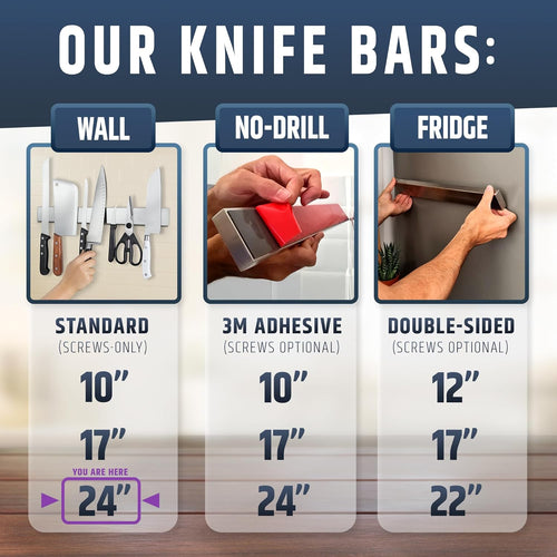 24 Inch Magnetic Knife Holder for Wall, Stainless Steel Knife Strip Rack, Space Saving Kitchen Storage Organizer