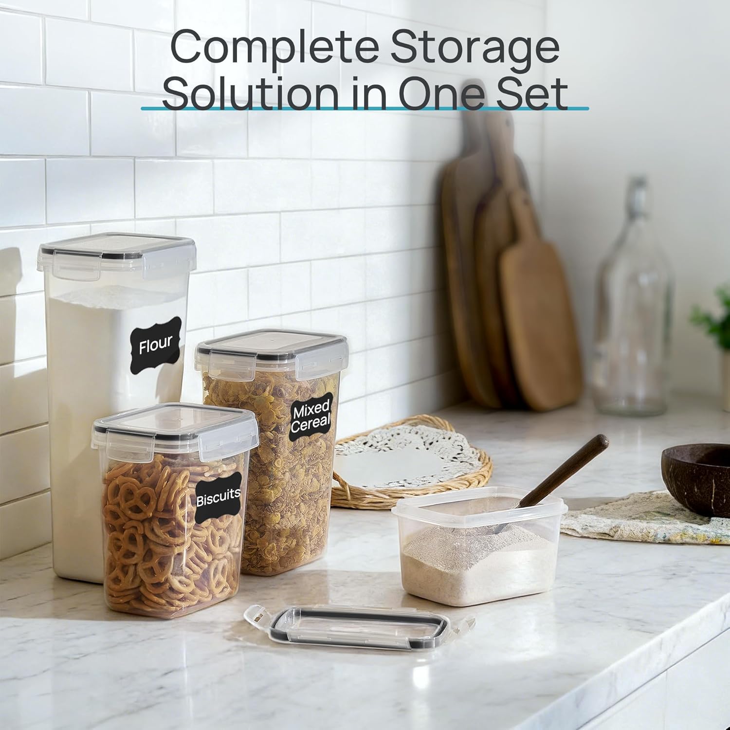 24-Piece Airtight Food Storage Containers Set with Lids, BPA-Free Pantry Organization Canisters for Cereal, Flour & Sugar  Long Description