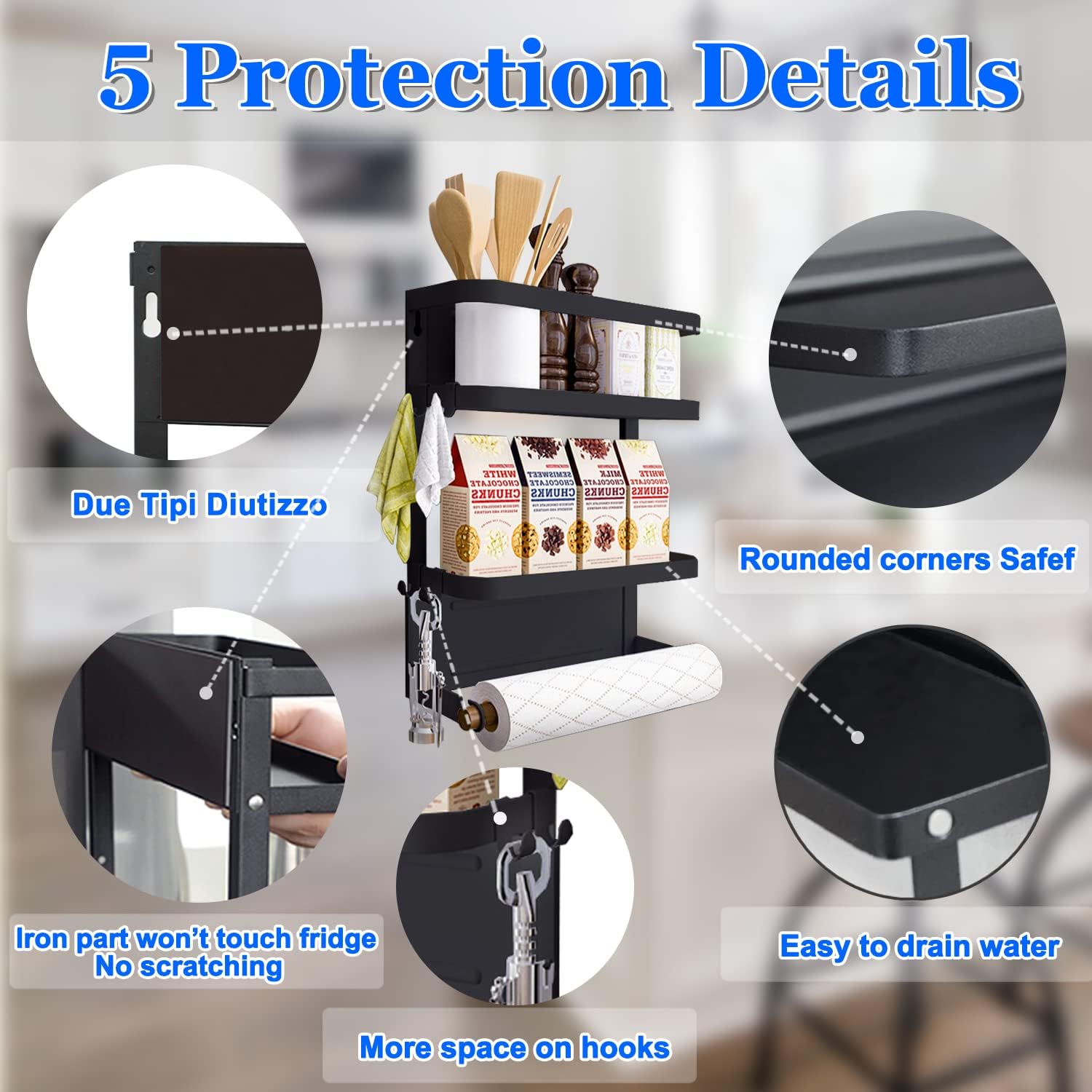 Magnetic Spice Rack for Fridge with Paper Towel Holder, Kitchen Organizer Shelf, Black Magnetic Storage Rack
