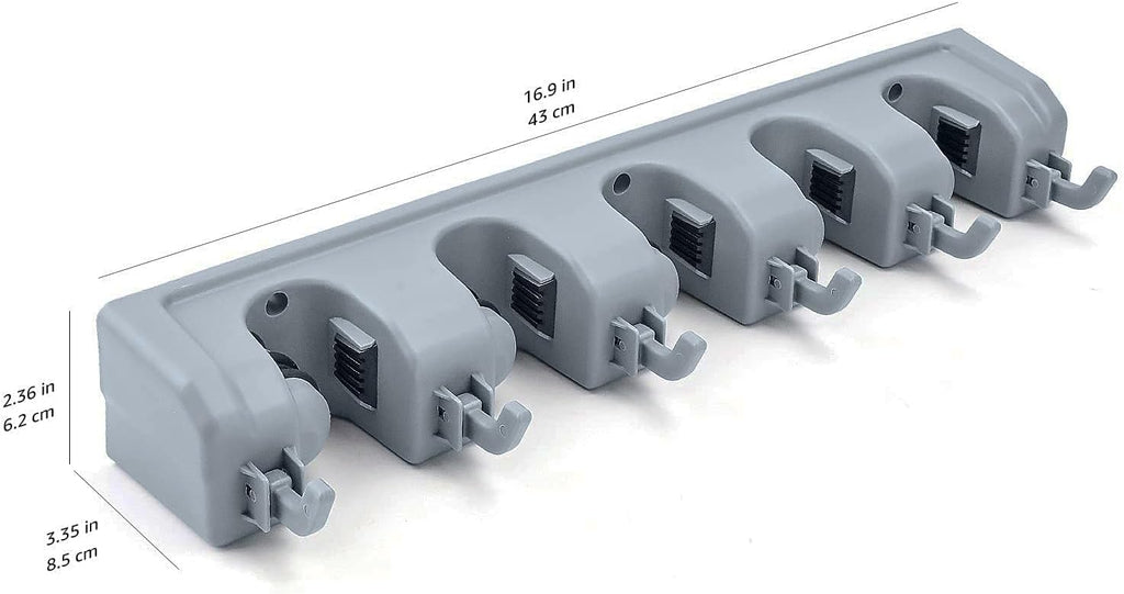 Heavy Duty Broom Holder Wall Mount with Hooks & Slots, Garage Tool Organizer Rack for Mop, Garden & Laundry Storage
