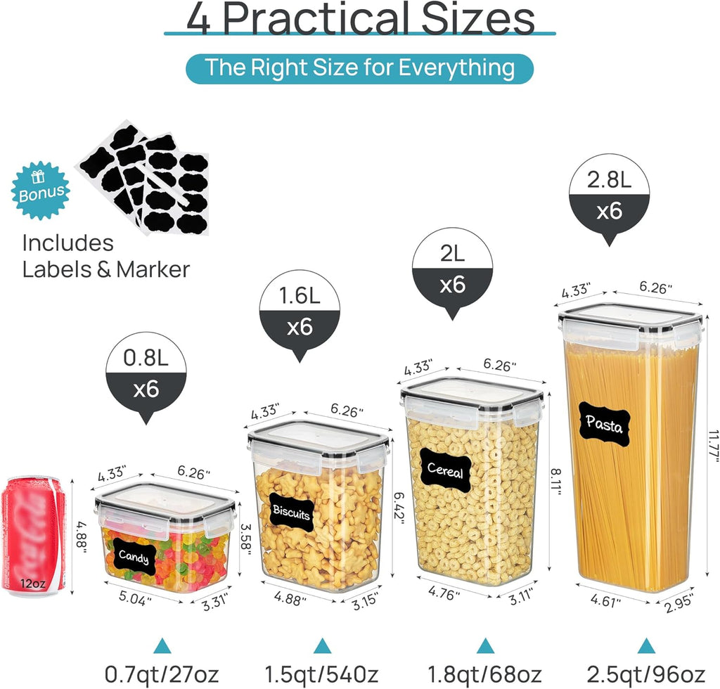 24-Piece Airtight Food Storage Containers Set with Lids, BPA-Free Pantry Organization Canisters for Cereal, Flour & Sugar  Long Description