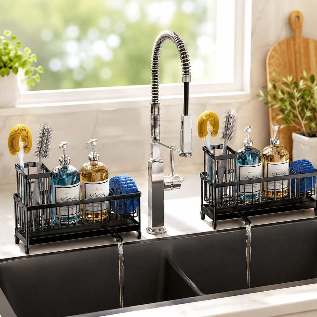 Extra Large Sink Caddy Organizer, Stainless Steel Sponge Holder, Kitchen Counter Storage Rack, Dish Brush Holder