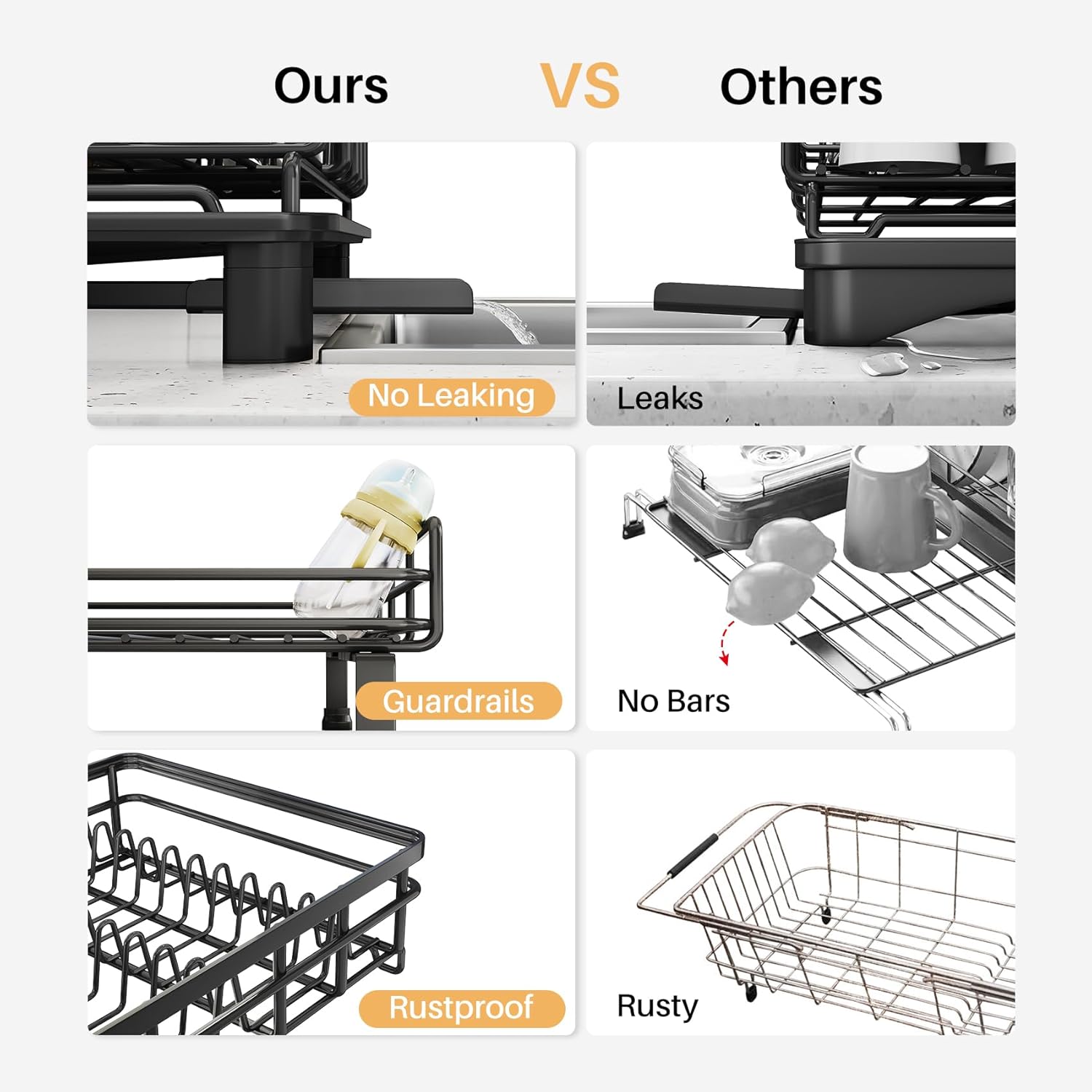 Extendable Dish Drying Rack Over Sink, Stainless Steel Dish Drainer with Utensil Holder for Kitchen Counter