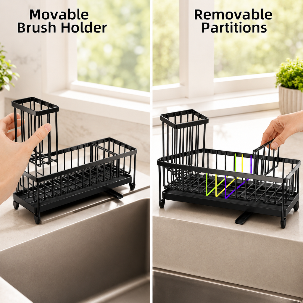 Extra Large Sink Caddy Organizer, Stainless Steel Sponge Holder, Kitchen Counter Storage Rack, Dish Brush Holder