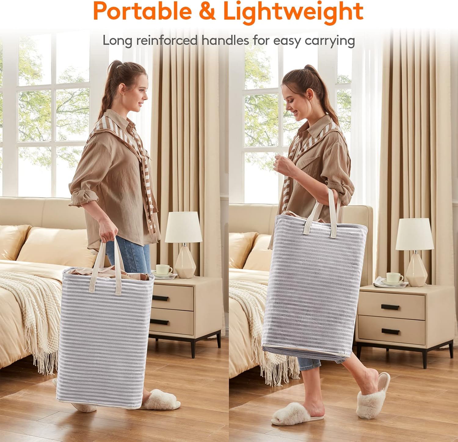 2 Pack 80L Laundry Basket Hamper Set, Collapsible Waterproof Clothes Organizer with Handles for Bedroom & Dorm