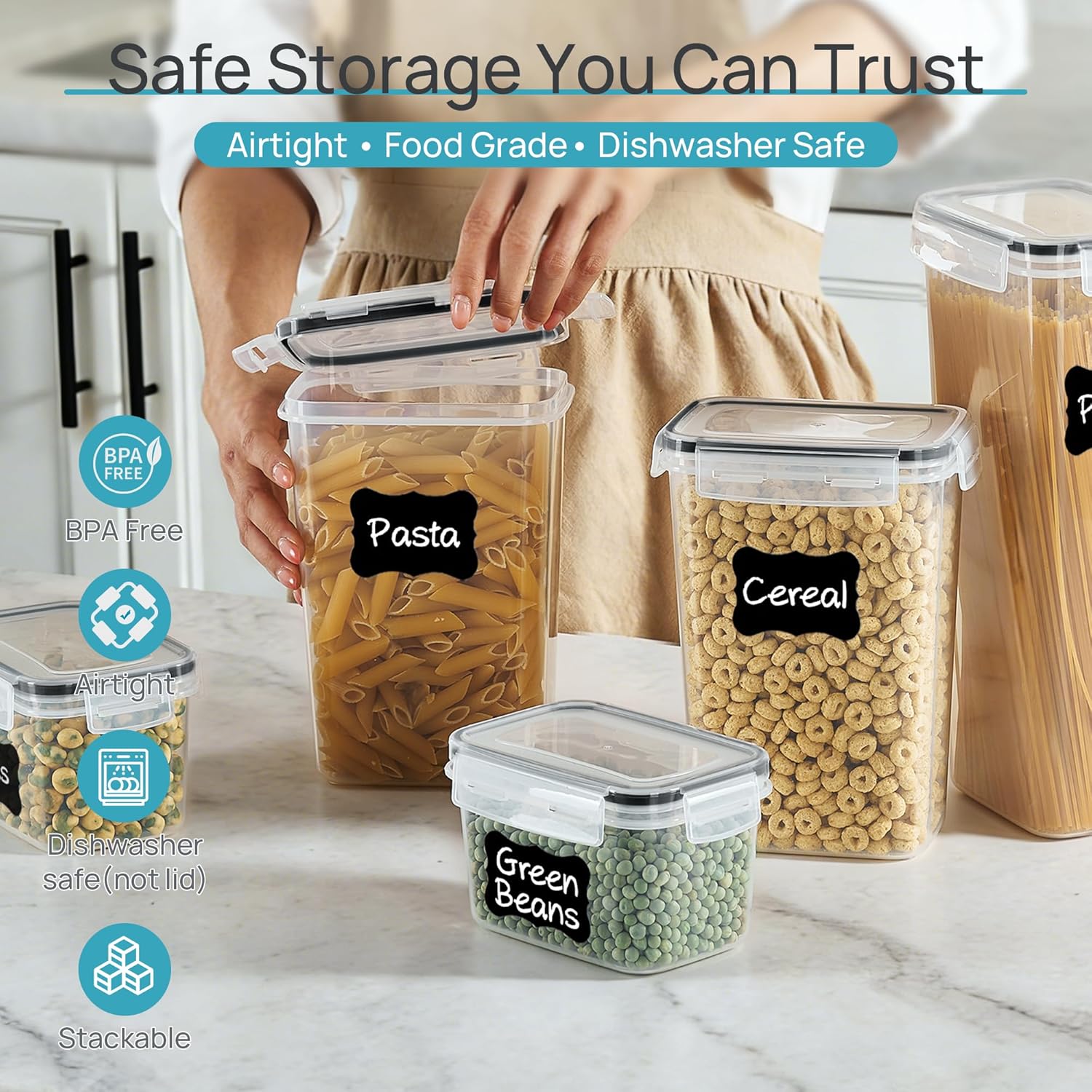 24-Piece Airtight Food Storage Containers Set with Lids, BPA-Free Pantry Organization Canisters for Cereal, Flour & Sugar  Long Description