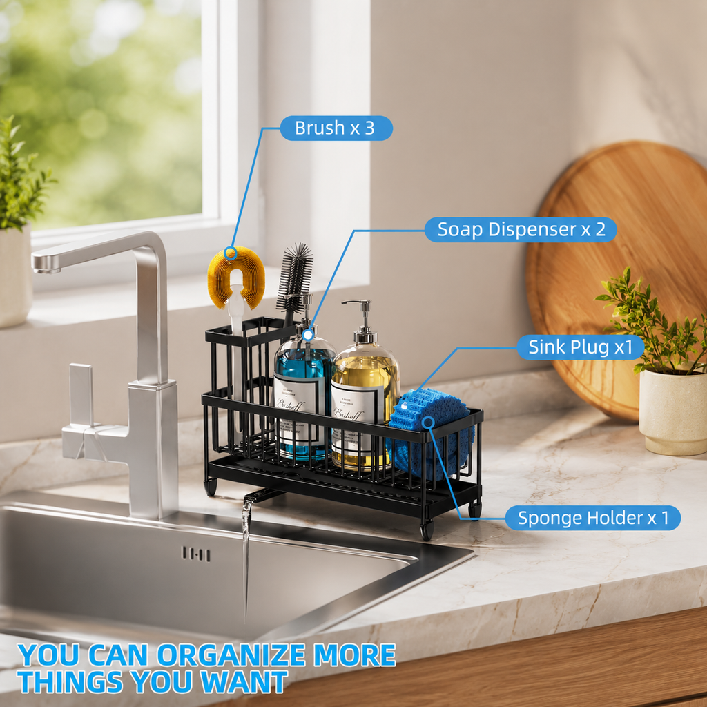 Extra Large Sink Caddy Organizer, Stainless Steel Sponge Holder, Kitchen Counter Storage Rack, Dish Brush Holder