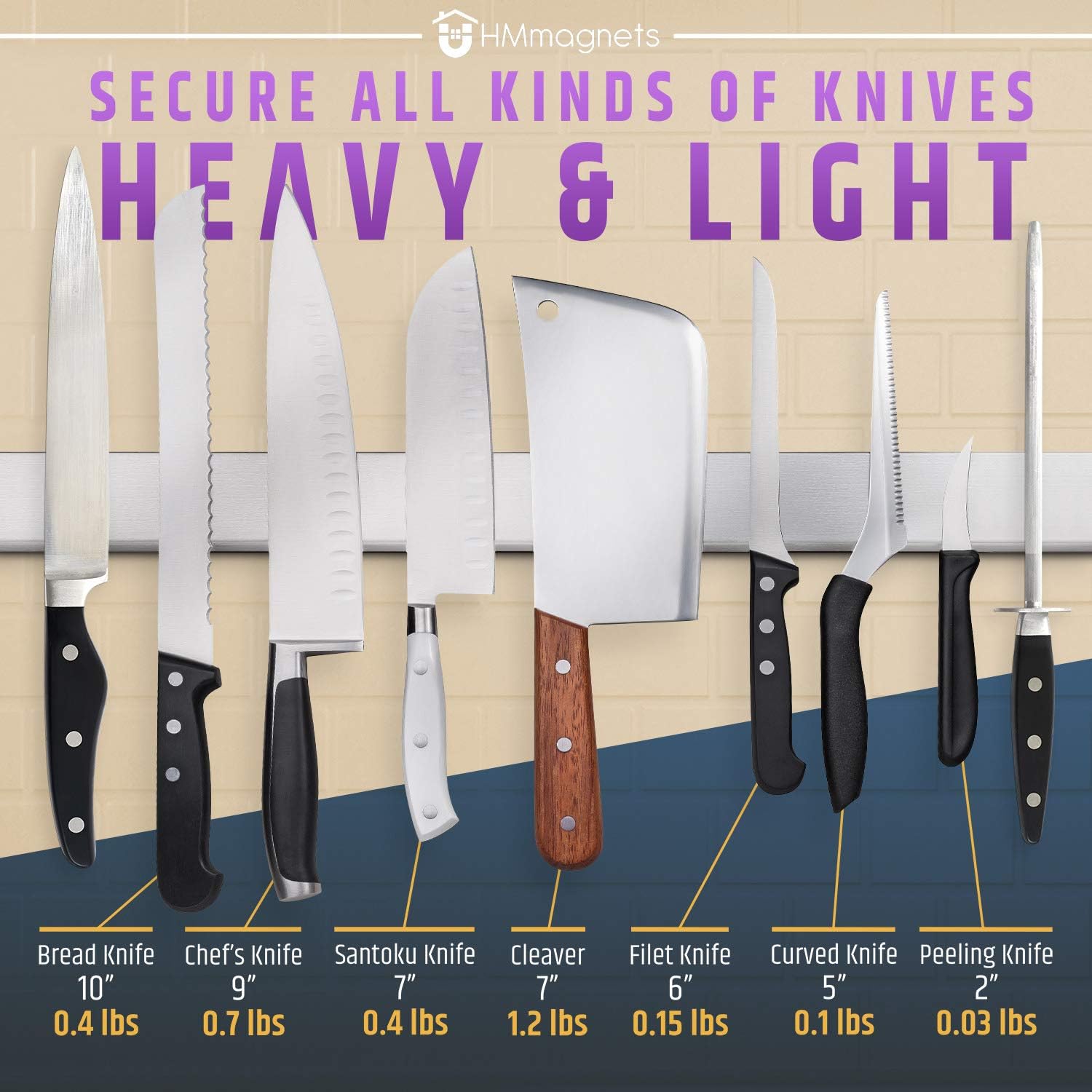 24 Inch Magnetic Knife Holder for Wall, Stainless Steel Knife Strip Rack, Space Saving Kitchen Storage Organizer