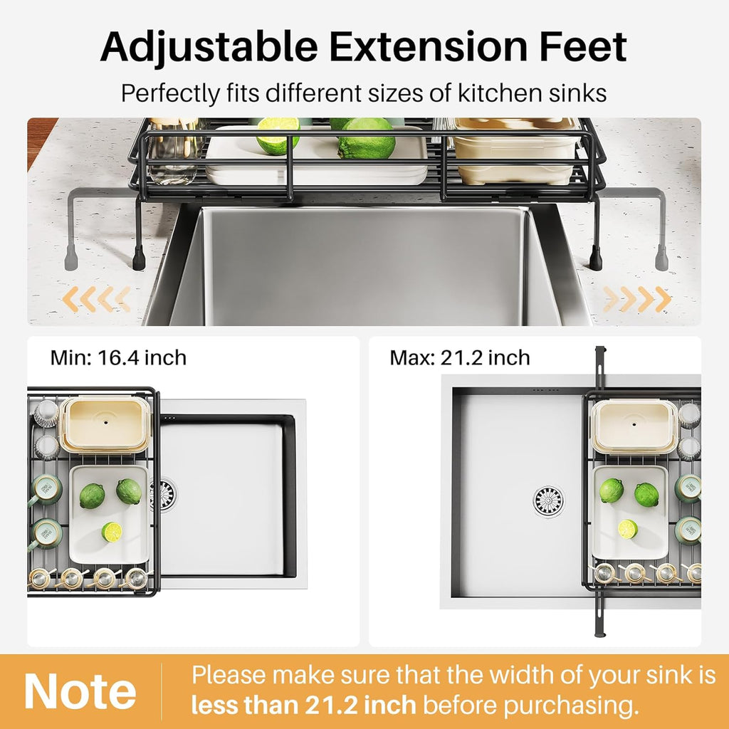 Extendable Dish Drying Rack Over Sink, Stainless Steel Dish Drainer with Utensil Holder for Kitchen Counter