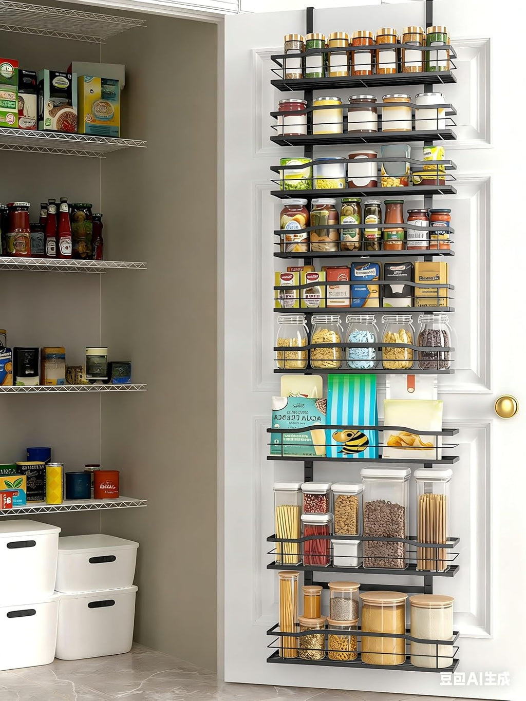 9 Tier Over Door Pantry Organizer Storage Rack White Metal Hanging Shelf for Kitchen Bathroom Laundry Room
