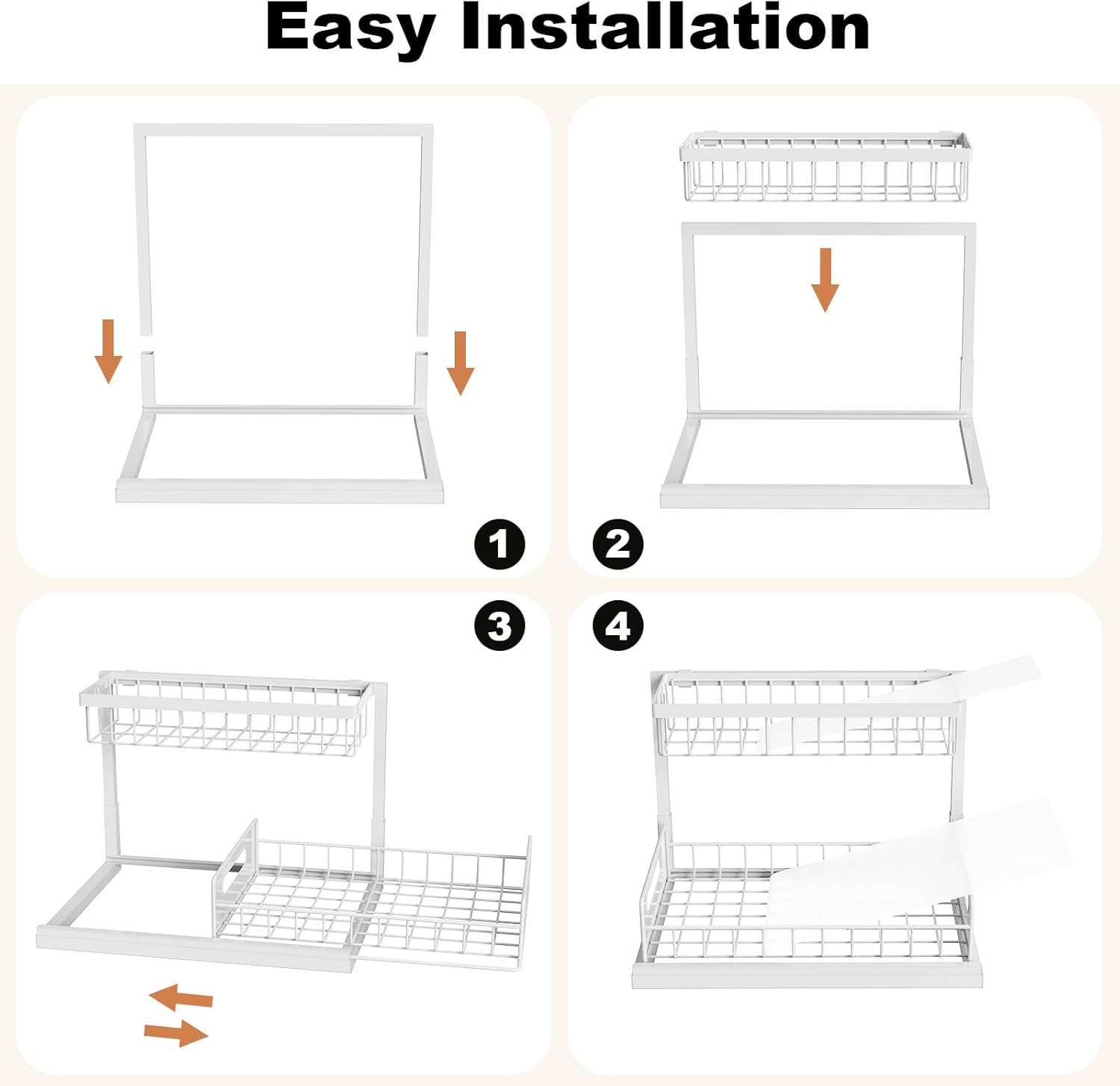 2 Tier Under Sink Organizer Pull Out Cabinet Storage Shelf for Kitchen Bathroom Sliding Drawer White