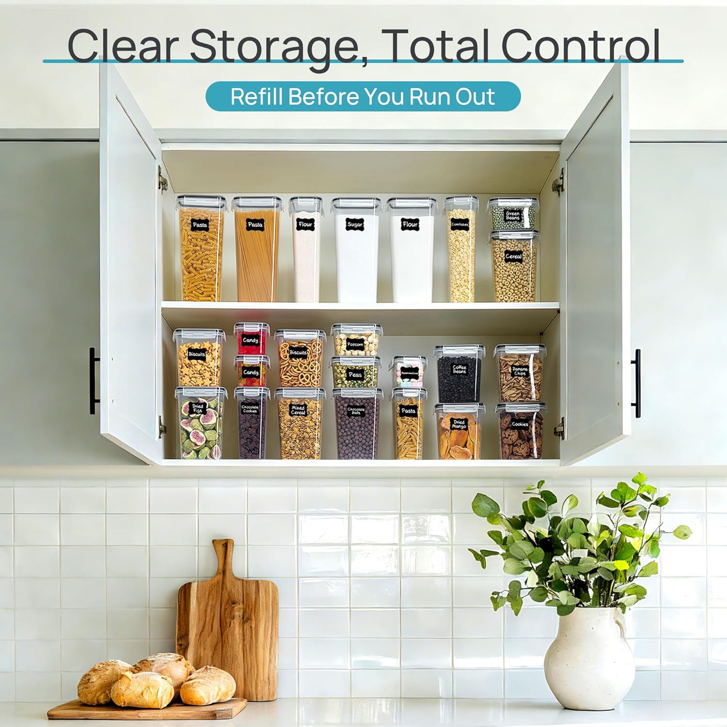 24-Piece Airtight Food Storage Containers Set with Lids, BPA-Free Pantry Organization Canisters for Cereal, Flour & Sugar  Long Description
