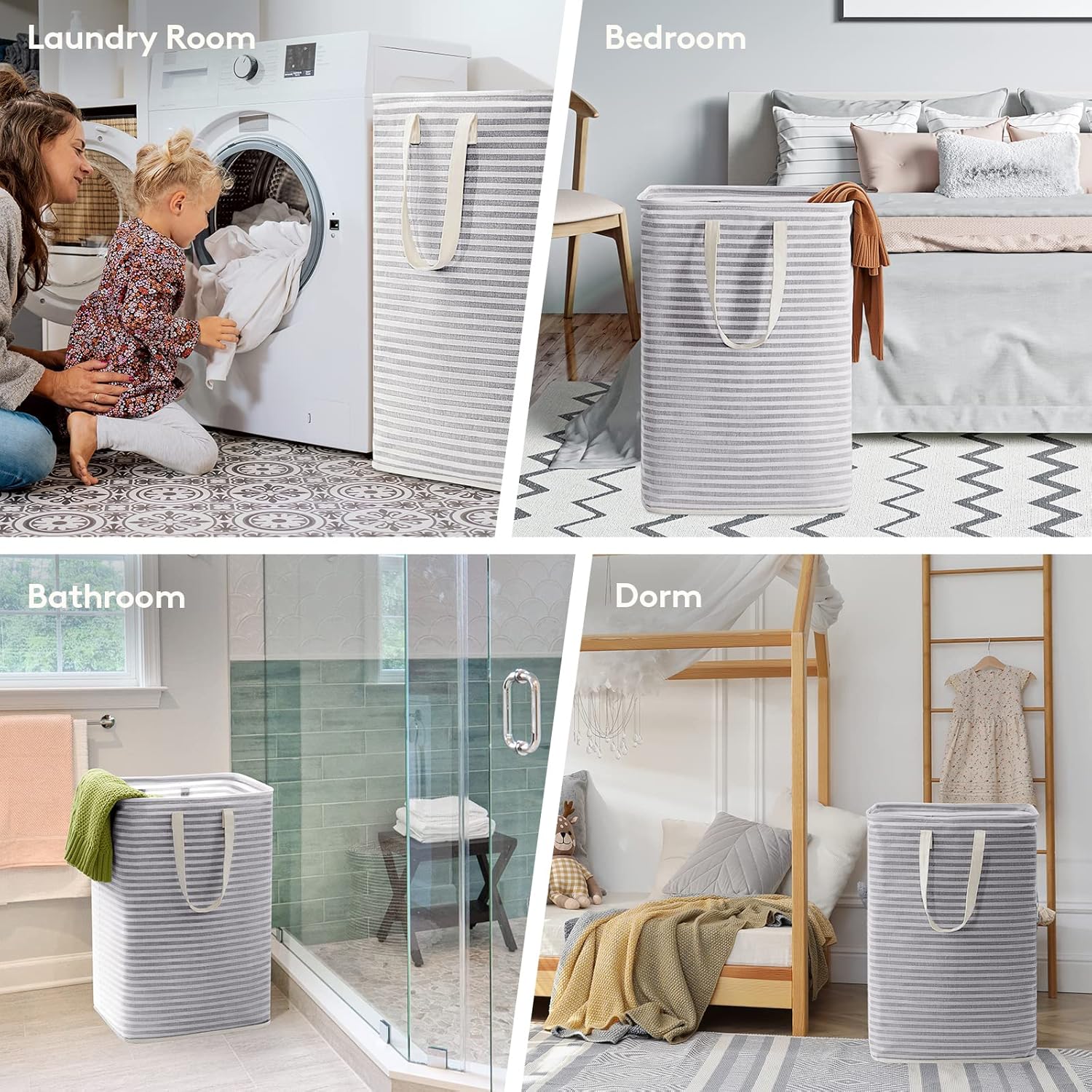 2 Pack 80L Laundry Basket Hamper Set, Collapsible Waterproof Clothes Organizer with Handles for Bedroom & Dorm