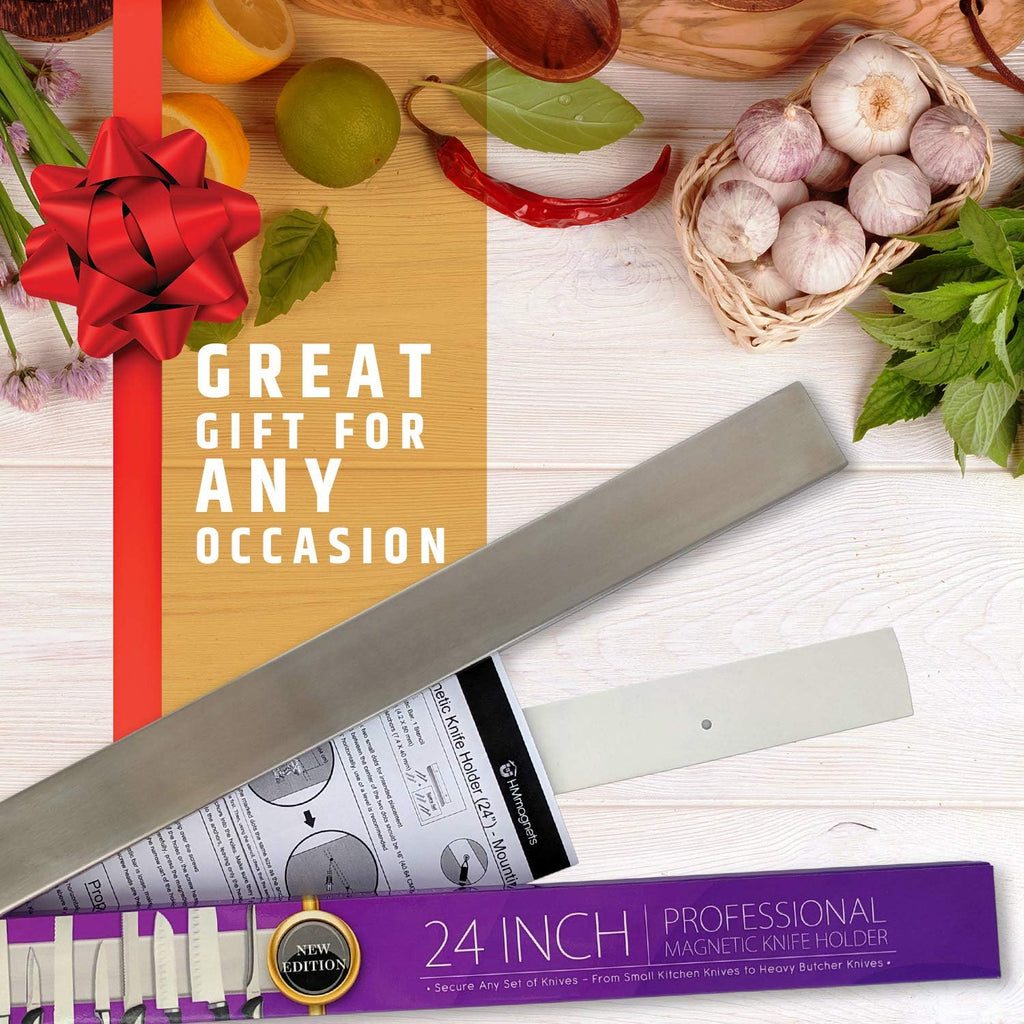 24 Inch Magnetic Knife Holder for Wall, Stainless Steel Knife Strip Rack, Space Saving Kitchen Storage Organizer