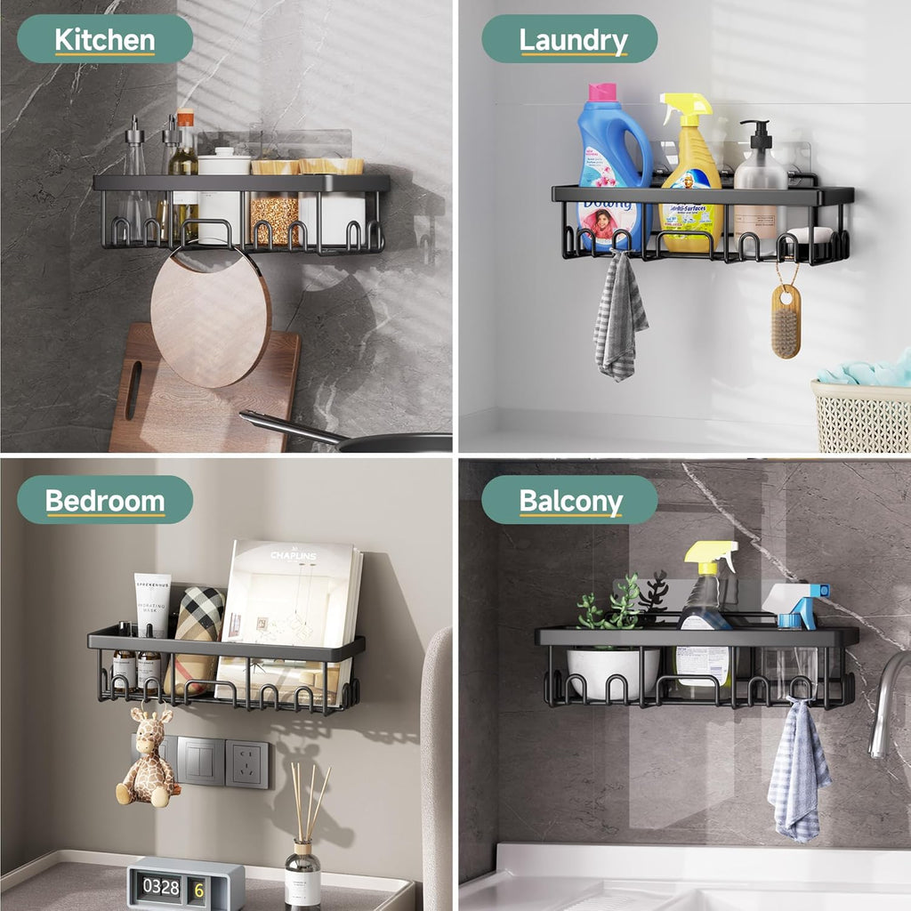 Rustproof Shower Caddy 6-Pack with Soap Holder & Toothbrush Rack | Adhesive Bathroom Wall Organizer