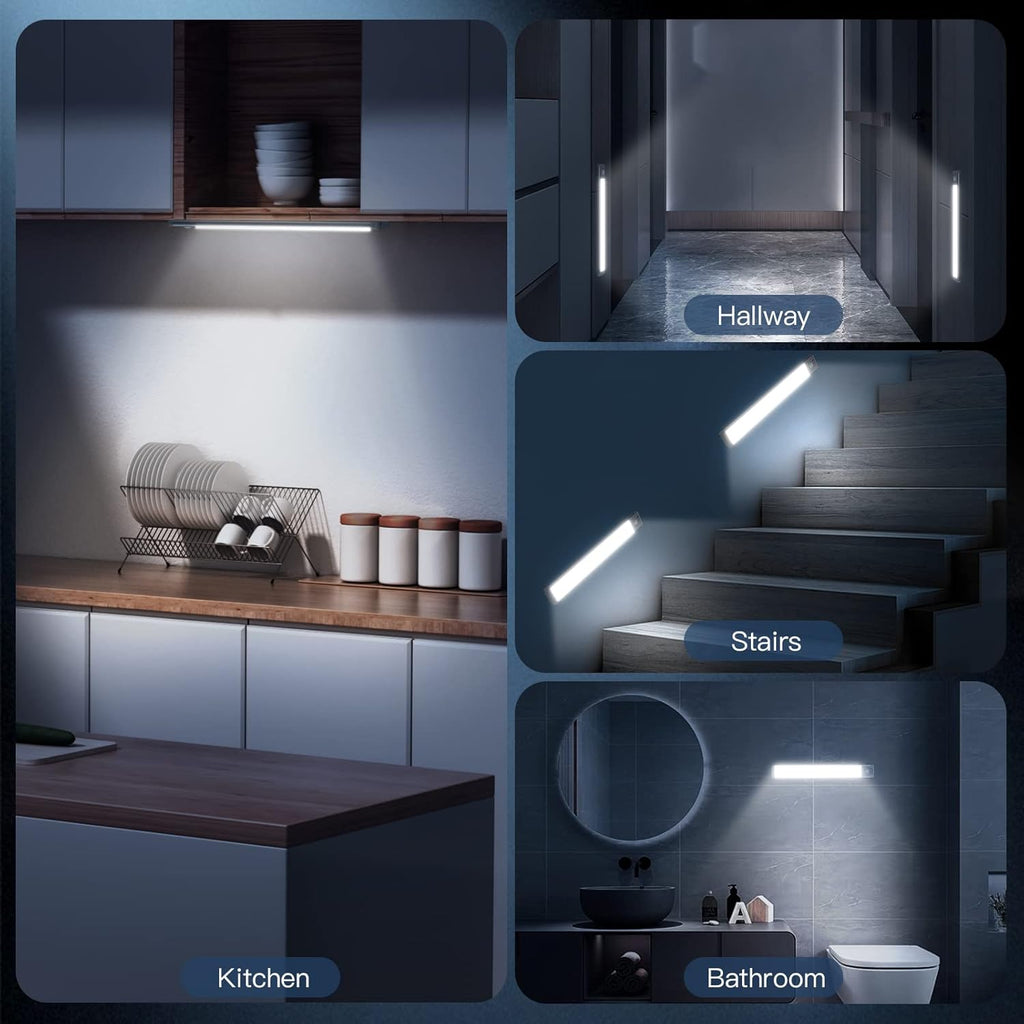 10 Inch Rechargeable Motion Sensor Under Cabinet Lights 2 Pack, Dimmable Magnetic Closet Lighting for Kitchen & Stairs