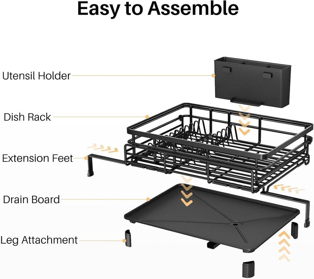 Extendable Dish Drying Rack Over Sink, Stainless Steel Dish Drainer with Utensil Holder for Kitchen Counter